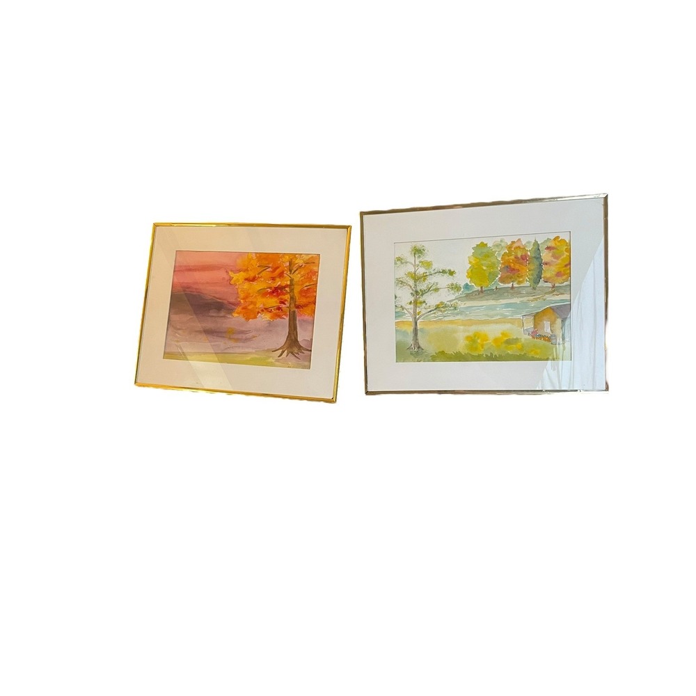 Vintage 1984‎ Bob Bickley Watercolor Landscape Paintings Set of 2 Sunset